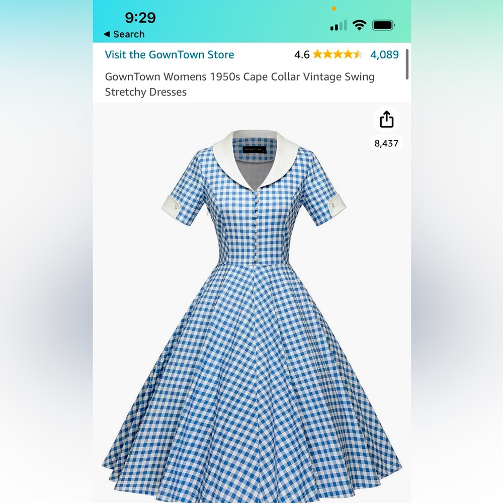 NWT L Blue gingham Womens 1950s Cape Collar Vintage Swing Stretchy Dresses